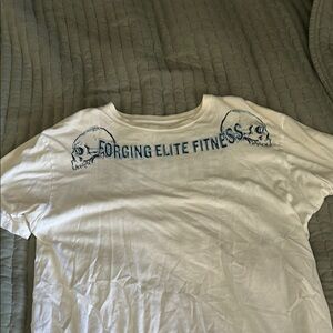 White Short Sleeve Tee with Blue Text